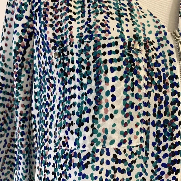 Apt 9 Polka Dot Blouse Zip Front Tunic Work Chic Small White Multicolor - Picture 6 of 9